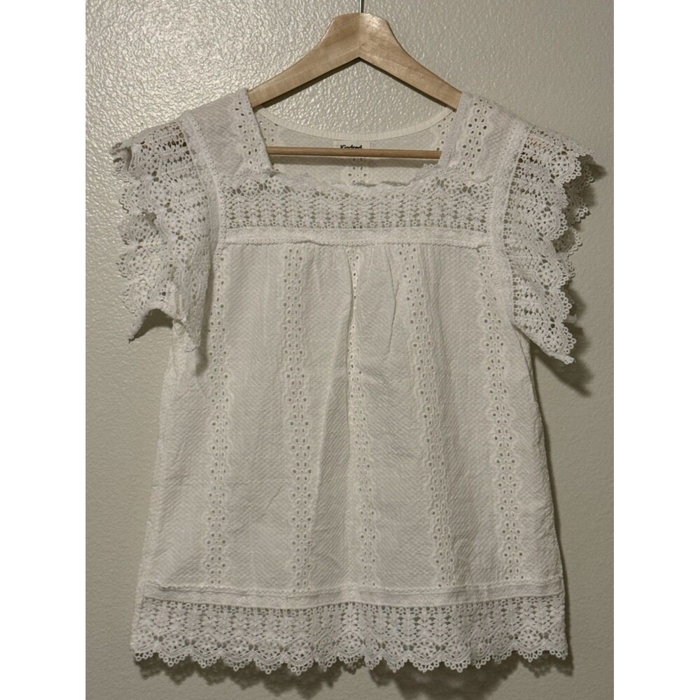Kindred Eyelet Top With Lace Crochet Trim White Cottagecore Boho Romantic S/M